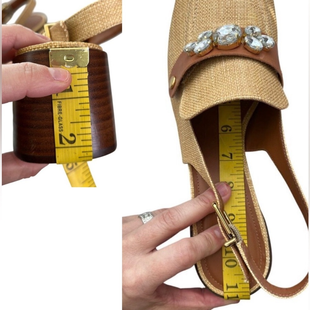 Arezzo Emory Crystal Slingback Pumps Tan Raffia Brown Leather Heels Size 11 - Picture 12 of 12